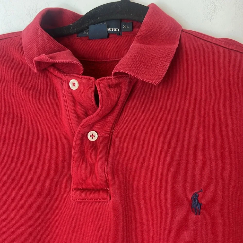 Polo‎ Ralph Lauren Men's Deep Red Polo Collar Sweatshirt Shirt Size XLarge